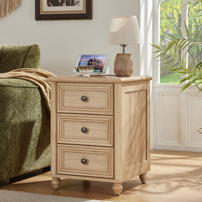 18" Farmhouse Nightstand With Charging Station And USB Port,Night Stand With 3 Drawers, Wood Bedside End Table With Storage, Bed Side Tables For Bedroom Living Room And Closet