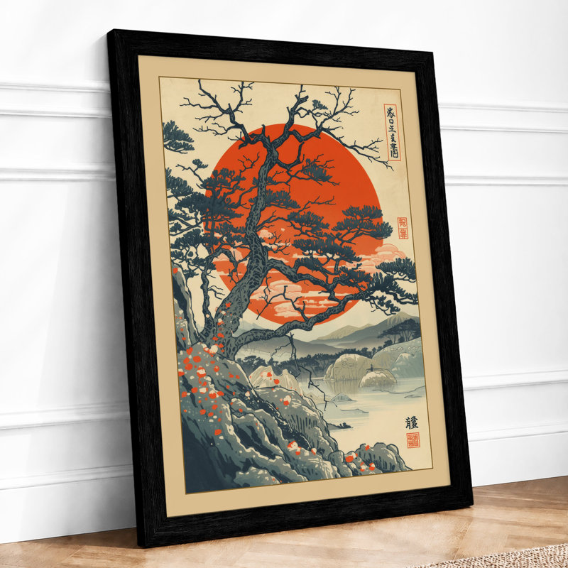 Ancient Tree At Sunrise Japandi - Print, A2 - 59.4 x 42.0 cm, Black
