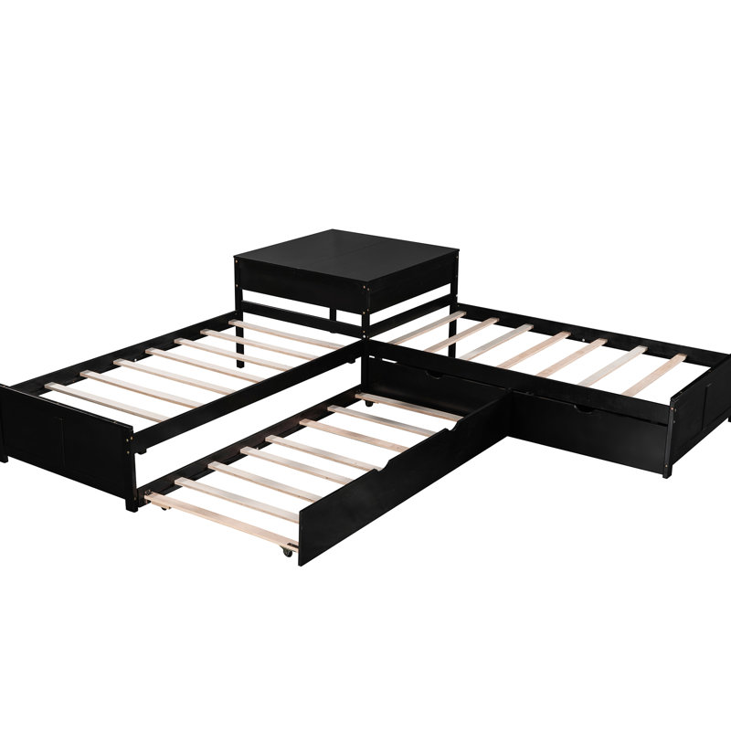 Lit simple en L avec lit gigogne, tiroirs et bureau pour tiroir gigogne convertible