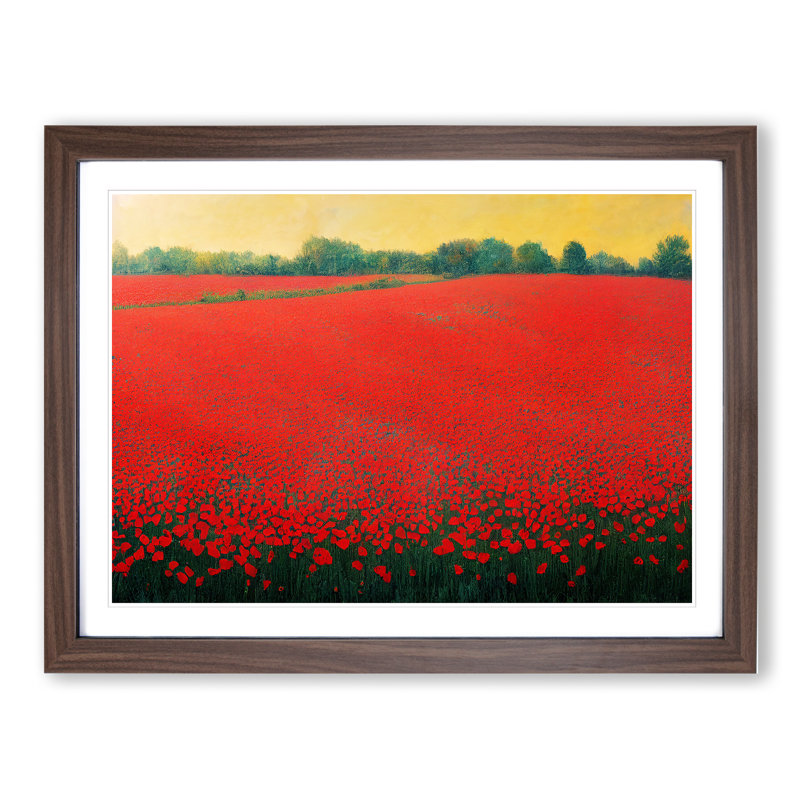 Idyllic Poppy Field Flowers 1 Piece Single Picture Frame Wall Art, 25cm H x 34cm W, Walnut
