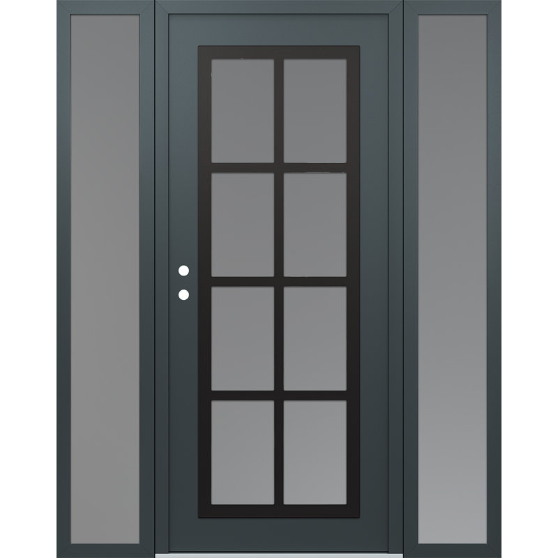 C16 60 po à droite X 80 po Panneau d'entrée en verre givré anthracite et anthracite avec 2 portes d'entrée en verre givré