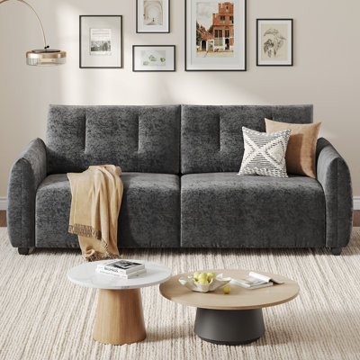 84.5" Loveseat Sofa with Tufted Feather Armrests, Sturdy Modern Couch for Living Room & Apartment