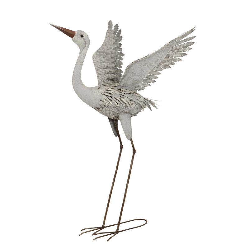 Off-White Weather Resistant Egret Sculpture with Intricate Feathers