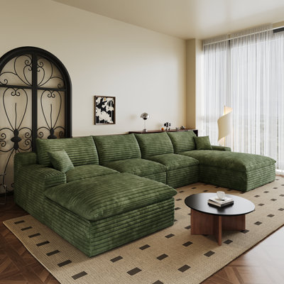 Canapé modulaire en forme de U de Boneless de 135 po avec tissu en velours côtelé, structure à deux couches, coussin de siège amovible, aucun assemblage requis, convient au salon, à la chambre à coucher, à la salle de conférence, à l’appartement