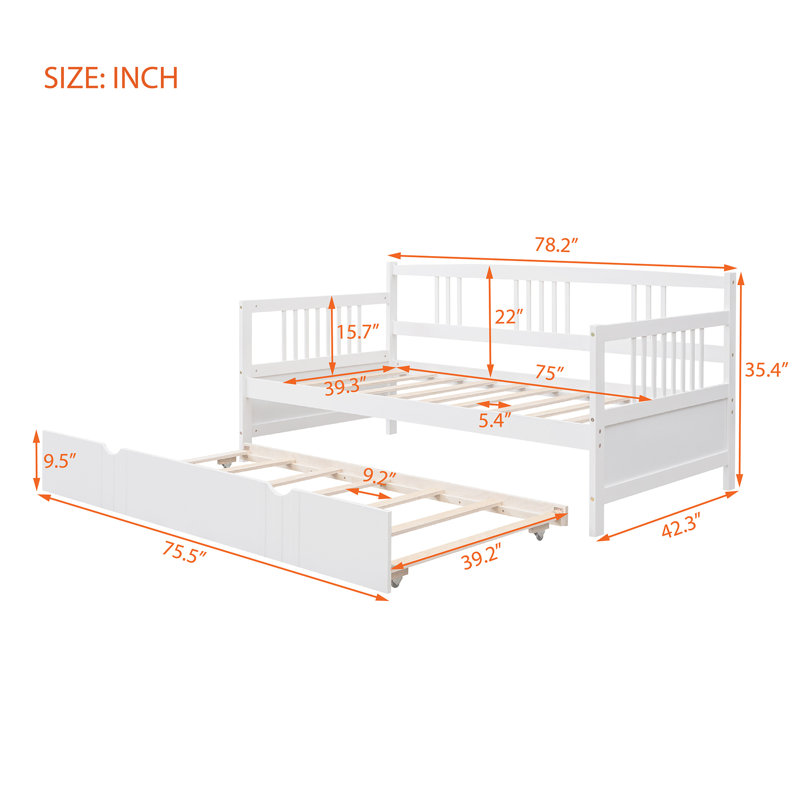Lit de jour en bois avec couchette, Lit simple, Blanc