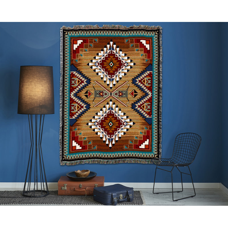 Couverture Brazos de Pure Country Weavers - Inspiration amérindienne du Sud-Ouest - Jeté en tapisserie tissée en coton - Fabriqué aux États-Unis (72 x 54)
