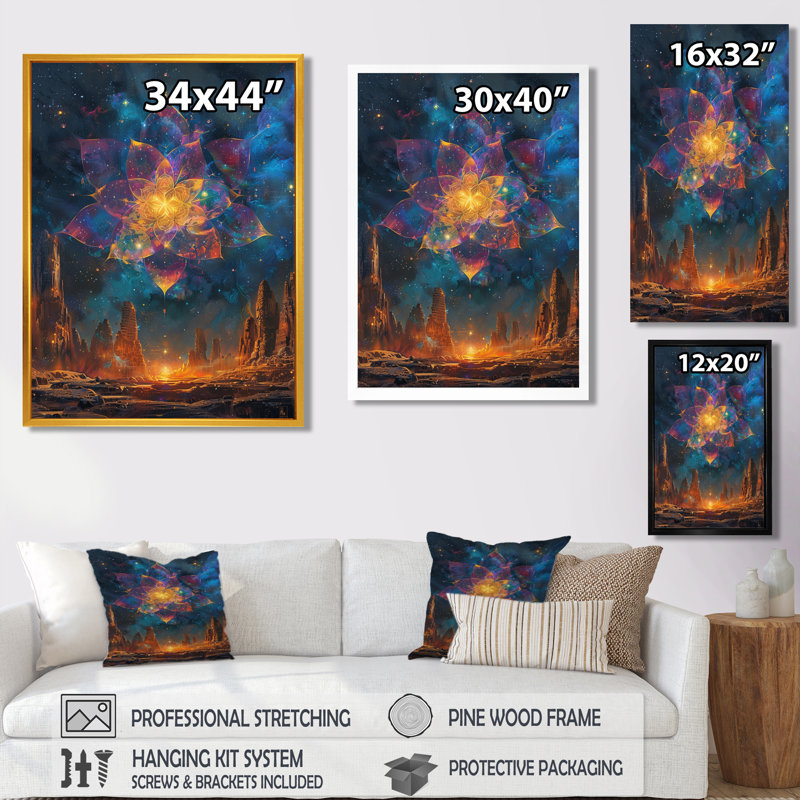 Celestial Bloom - Cityscape Wall Art Decor, Wrapped Canvas, 20" H x 12" W x 1" D