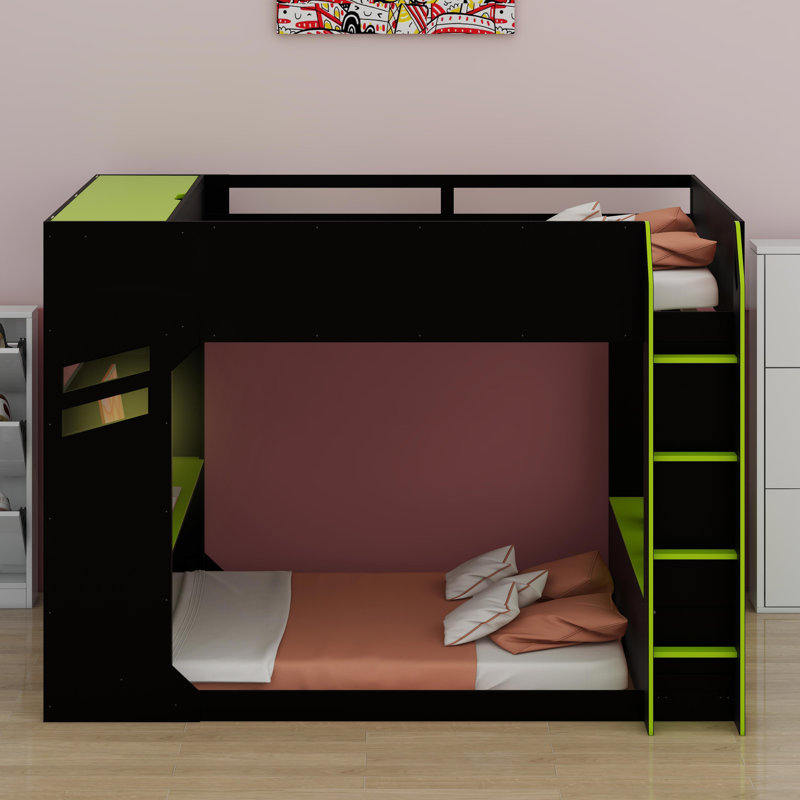 Lit mezzanine avec bureau à hauteur réglable, Vert
