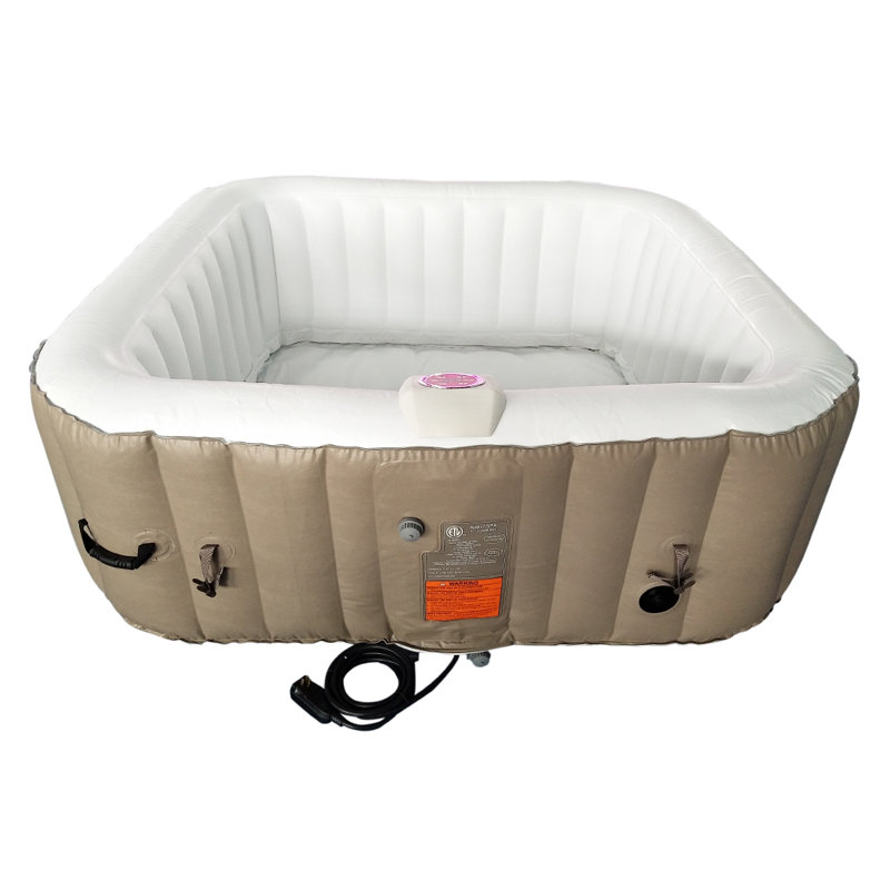 Brown and White 6-Person Square Inflatable Hot Tub Spa with Cover