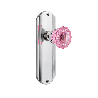 Pink Crystal Interior Mortise Door Knob with Deco Long Plate