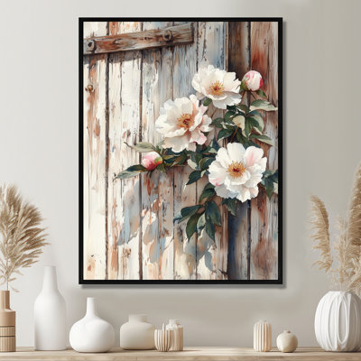 Pivoines par la porte de grange II - pivoines, art mural