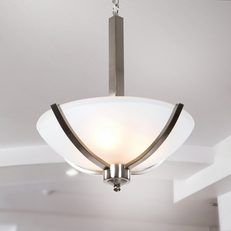 Luminaire suspendu unique à 3 lumières Babin, Acier satiné, H 21 po x l 16 po x P 16 po