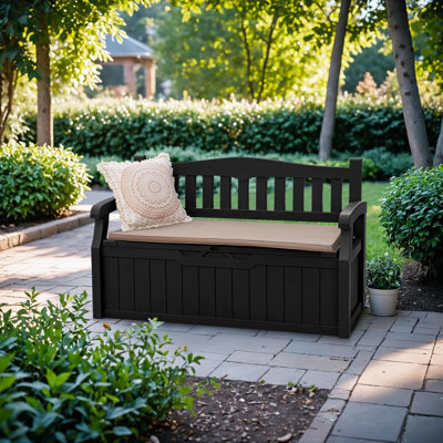 Boîte de rangement pour terrasse de 80 gallons verrouillable, boîte de rangement de patio imperméable pour coussins, outils de jardin, fournitures de piscine, sièges d'extérieur et décoration de jardin