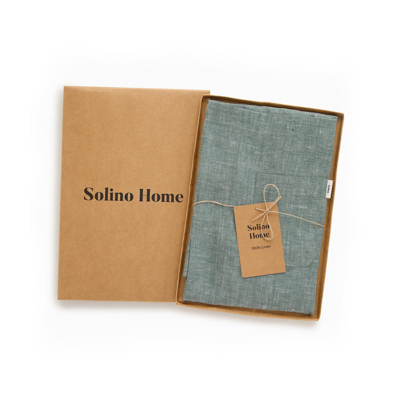 100% Pure Linen Apron - Classic Linen Apron, 33 x 30 in, Stem Green / Ivory