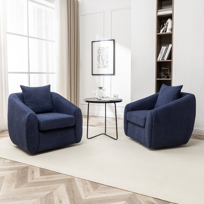 Duston 32'' Wide Upholstered Swivel Chair, Blue