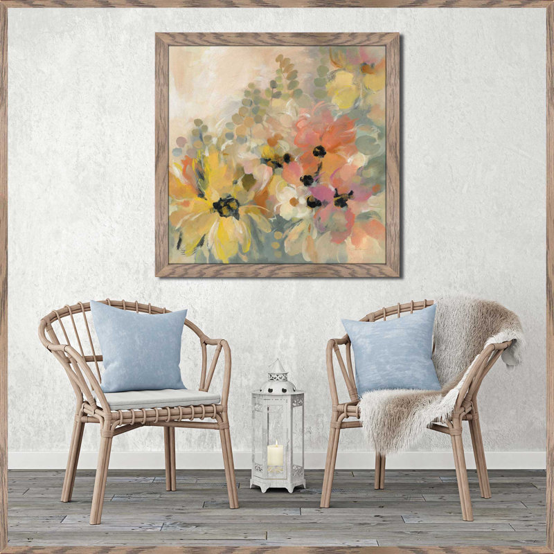 " June Flower Bed ", Taupe Distressed Framed, 31.5" H x 31.5" W x 1" D