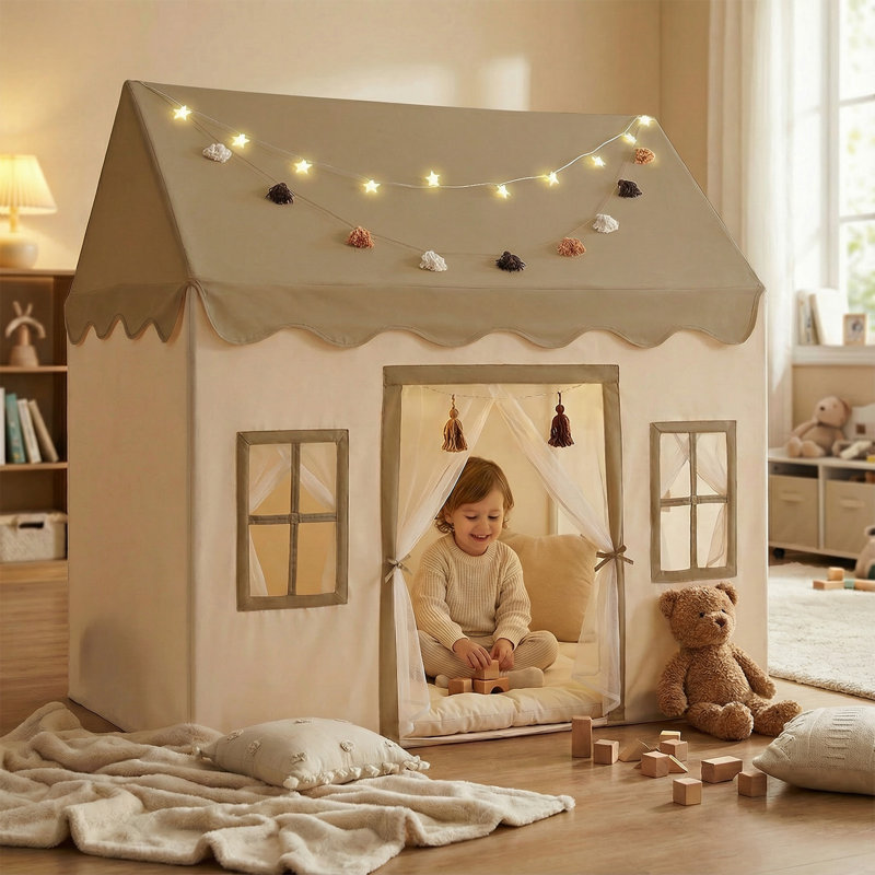 Little Dove Play Tent with Mat, Star Lights, Kids Playtent Indoor, Toddler Play Tent Large Outdoors for Kids Aged 3+, 52" x35" x 52", Toddler Teepee Play House with Windows