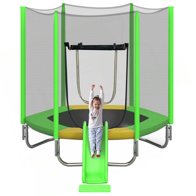 Trampoline 7 pi pour enfants avec filet de sécurité, glissade et échelle, assemblage facile, trampoline récréatif d'extérieur régulier hexagonal