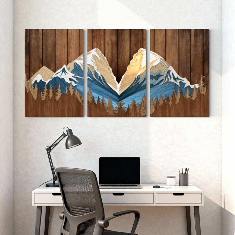 «Landscape & Nature Mountain Peaks Forest», ensemble de 3 impressions sur toile, H 24 po x l 48 po