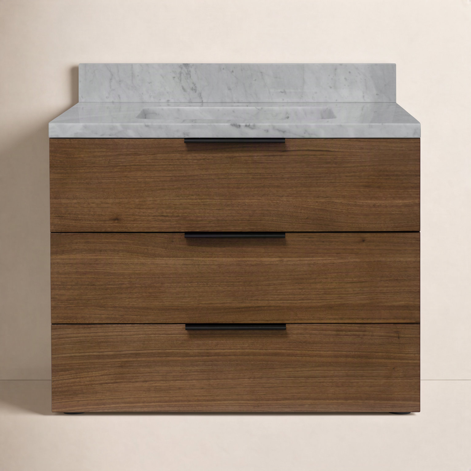 Mitchell 30'' Single Bathroom Vanity, Walnut, Carrara Marble