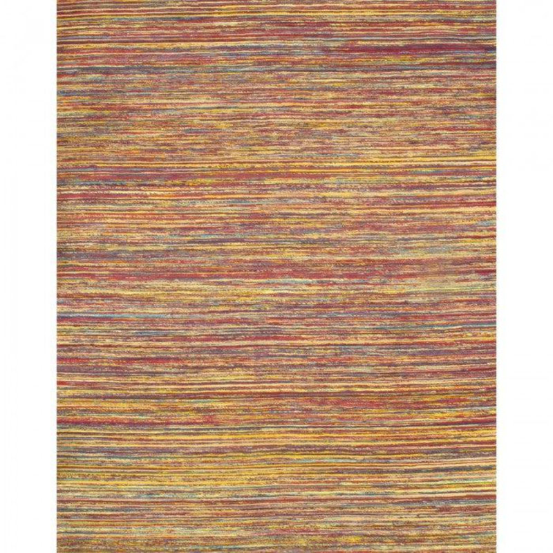 Tapis rayé rouge / jaune / bleu en laine / coton touffeté à la main 8 pi x 10 pi