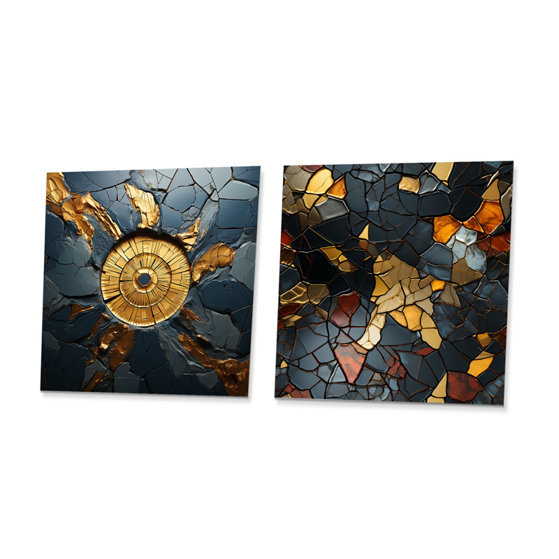 Carrelage mosaïque doré et noir I - tuile abstraite, H 36 po x l 72 po