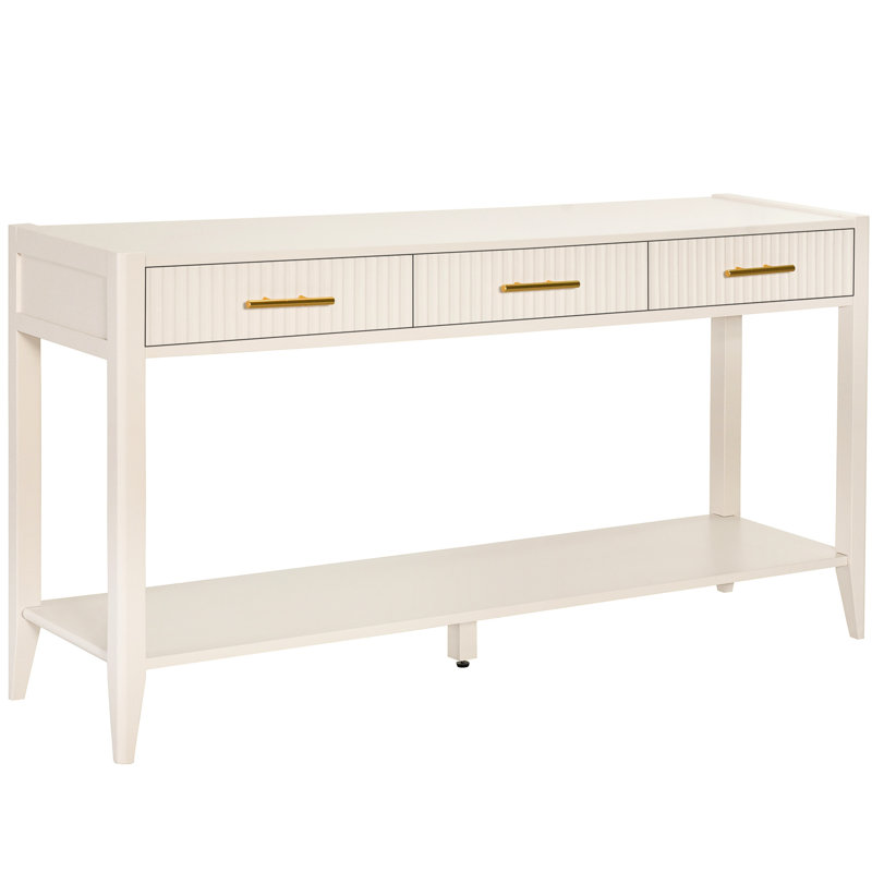 Console avec tiroirs à rayures verticales et support stable Ustyle, 3 longs pieds de couleur beige