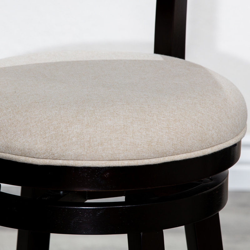 30" Bar Height Stool With Slat Back. Beige Fabric Seat. Swivel Function. Construction. Suits Preferences Back Swivel. Solid Hardwood Frame. Adds Elegance To