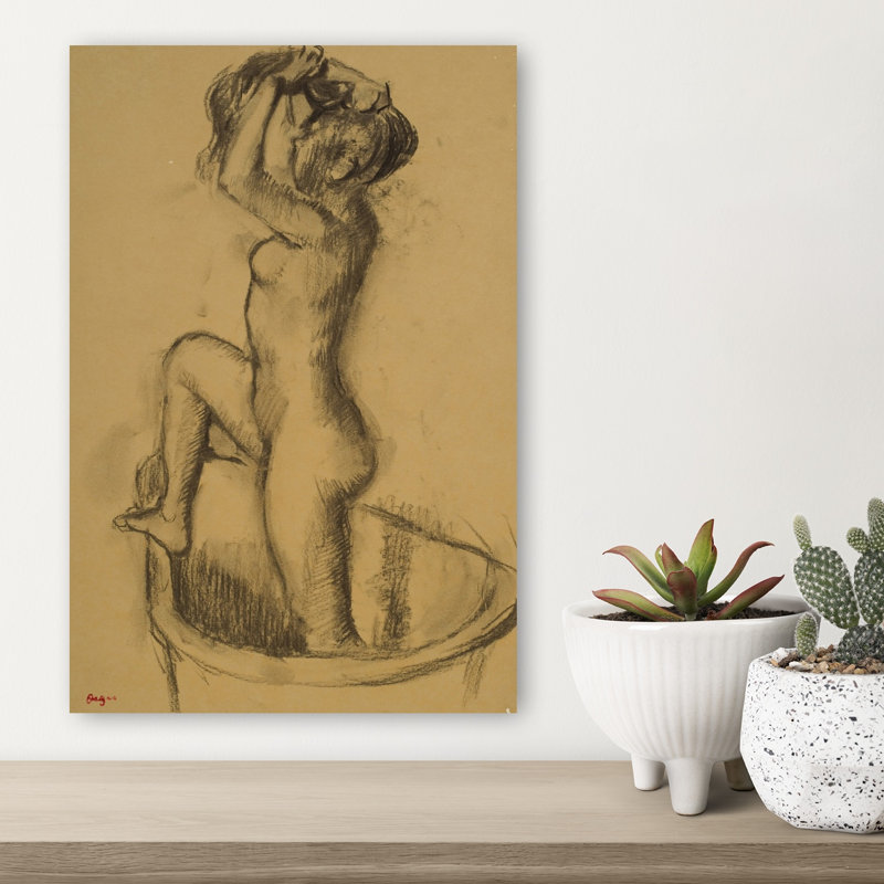 Femme debout dans une baignoire, vers 1890-1892. Estampe d'art mural abstraite contemporaine., H 18 po x l 12 po