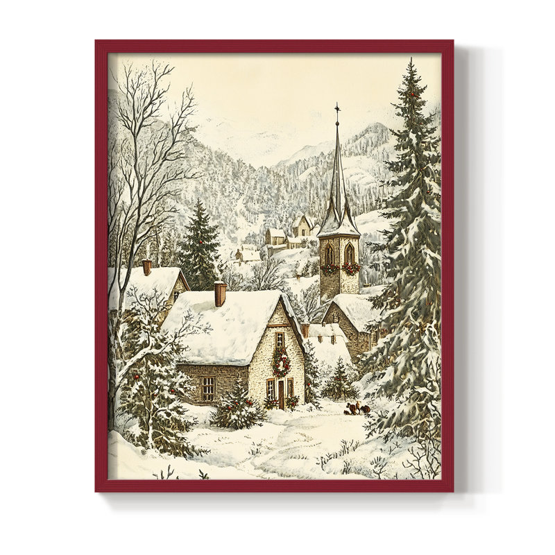 Christmas Holiday Art DXXII Framed Print - Solid Wood, Red, 15" H x 12" W