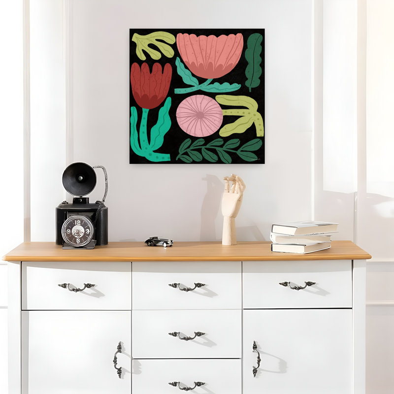 Art floral moderne abstrait contemporain, H 18 po x l 18 po