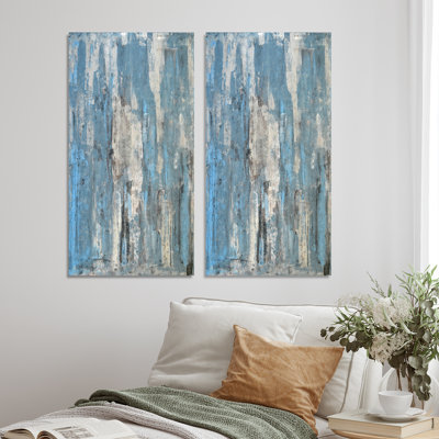 «Gray and Blue Abstract Art», ensemble de 2 peintures sur toiles