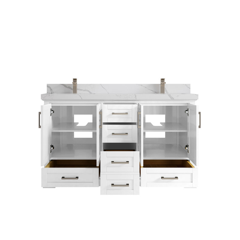 Ensemble de meuble-lavabo double 60 po Esin, Calacatta Laza