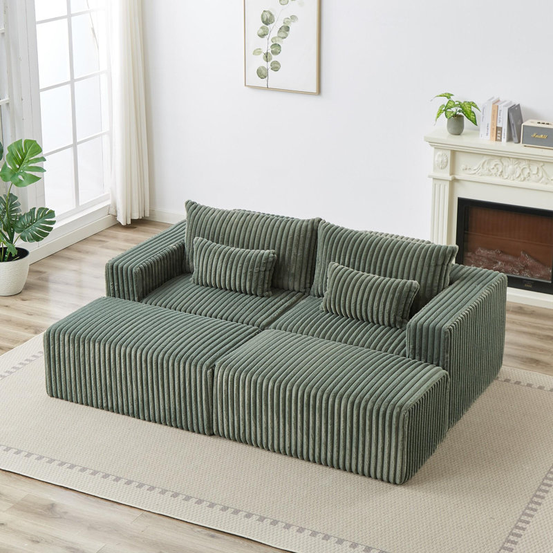 Fauteuil inclinable moderne pour 2 personnes, Velours côtelé vert armée