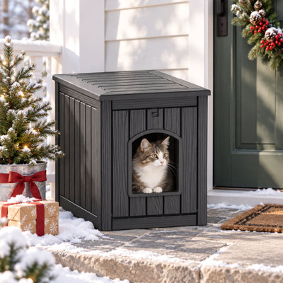 21.45"H Waterproof Resin Cat House, Litter Box Enclosure for Outdoor Indoor