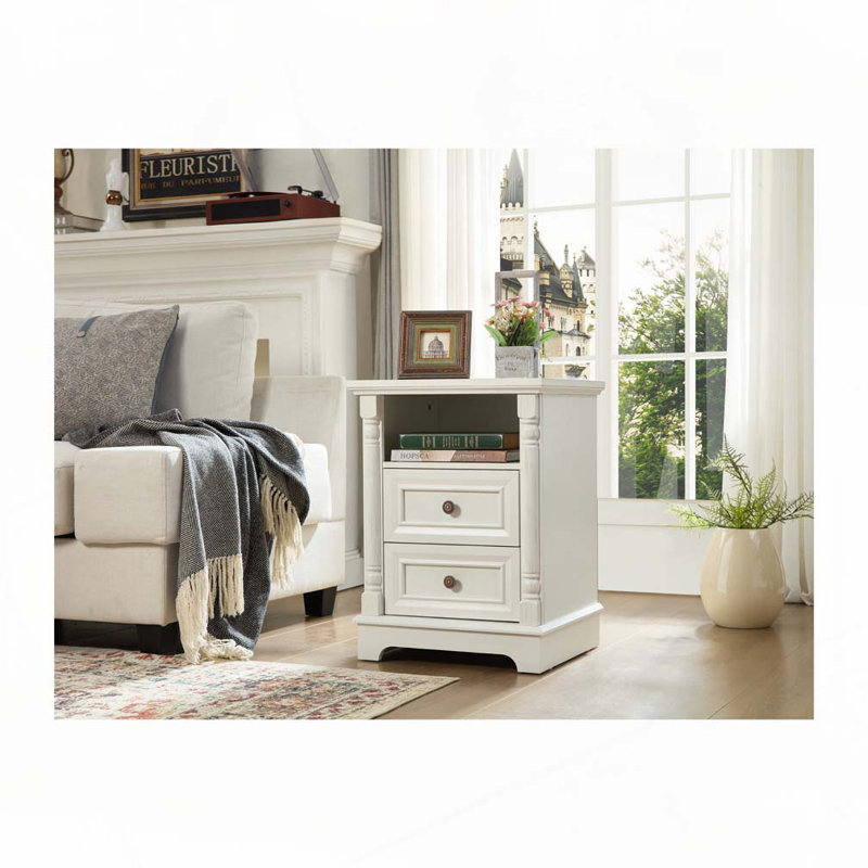 2 Drawer Sofa Side Table, White