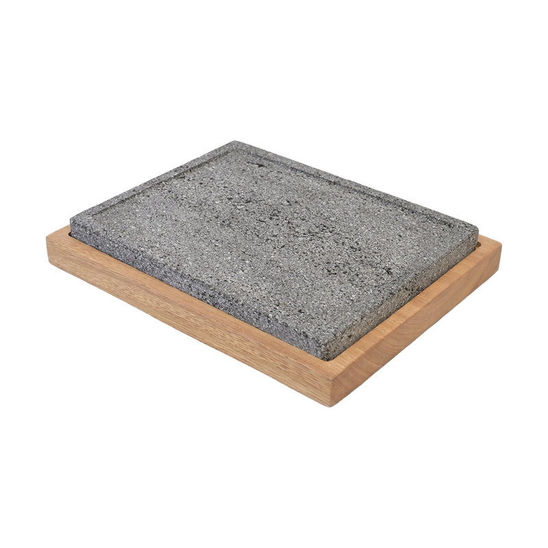 Volcanic Stone Serving Tray With Wood Base