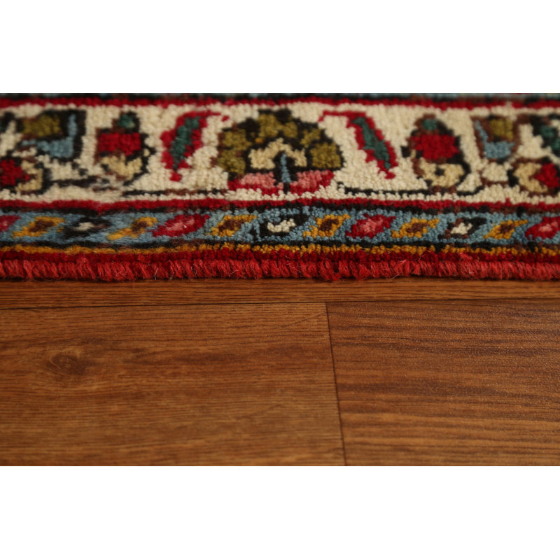 Tapis rouge en laine noué à la main de conception unique et de style années 1980 de 9 pi 8 po x 13 pi 5 po Robynne