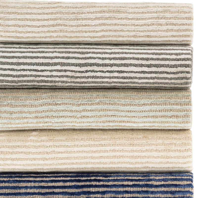 Cut Stripe Ivory Hand Knotted Viscose/Wool Rug, Rectangle 8'6" x 11'6"