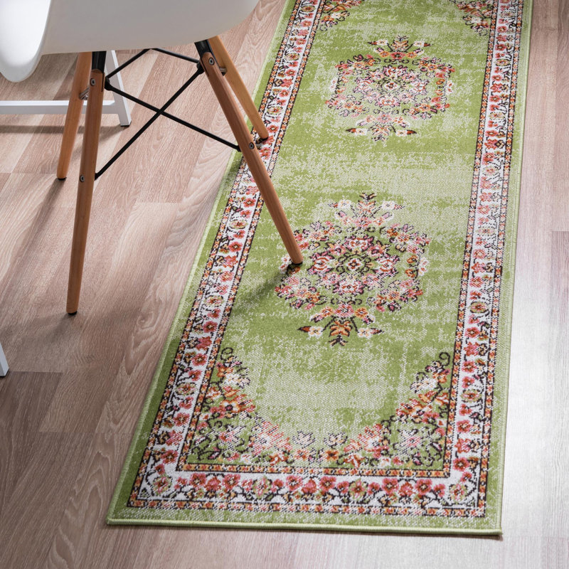 Oriental Green Area Rug, Runner 2' x 4'1"
