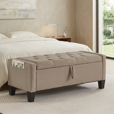 Banc de rangement avec repose-pieds 45 po avec charnière de sécurité, banc d'entrée capitonné, 350 lb