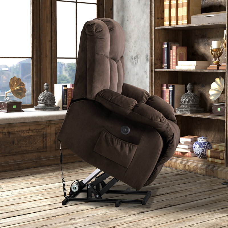 Nekizia 36.6" Wide Modern Soft Microsuede Power Lift Assist Recliner with Remote Control, Dark Brown Microfiber/Microsuede