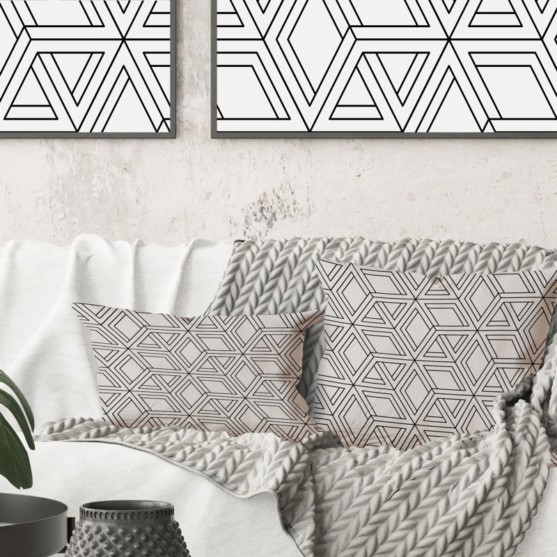 Art géométrique blanc et noir - motif géométrique imprimé, 16 po x 16 po