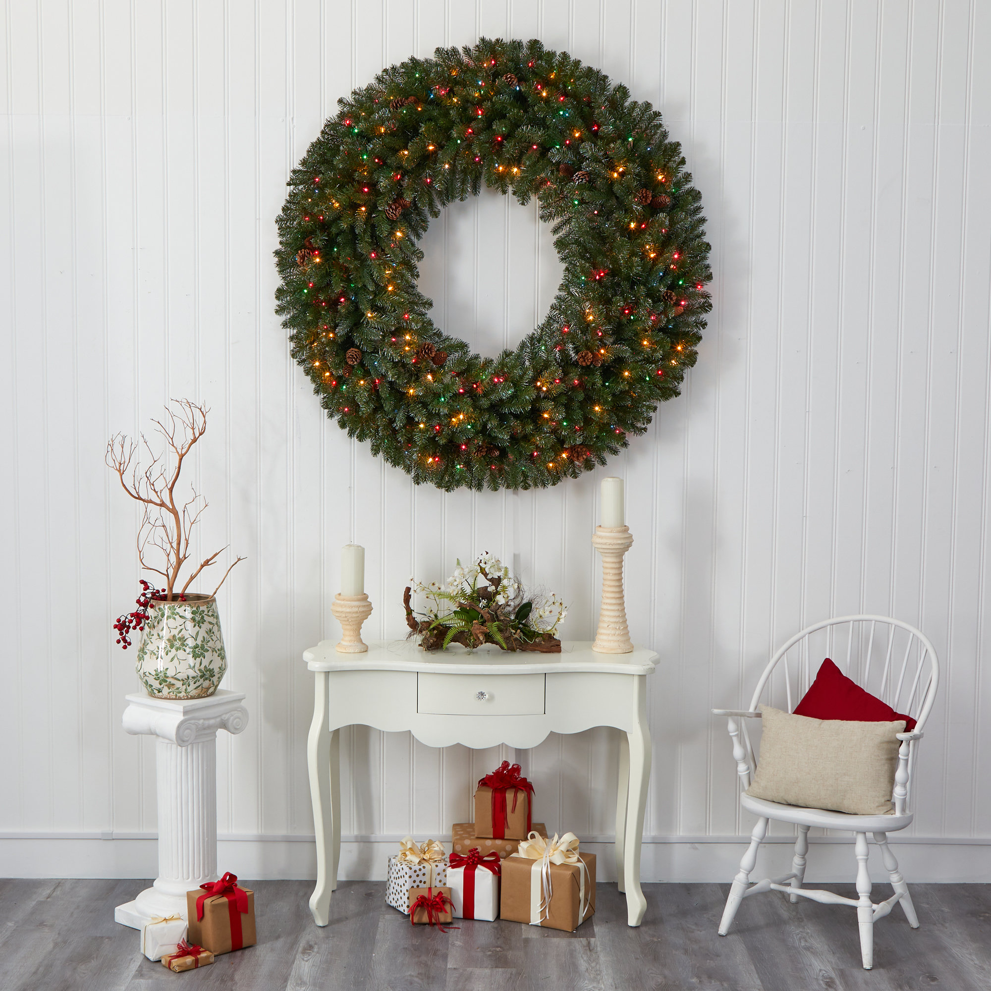 60'' Lighted Wreath, Dark Green