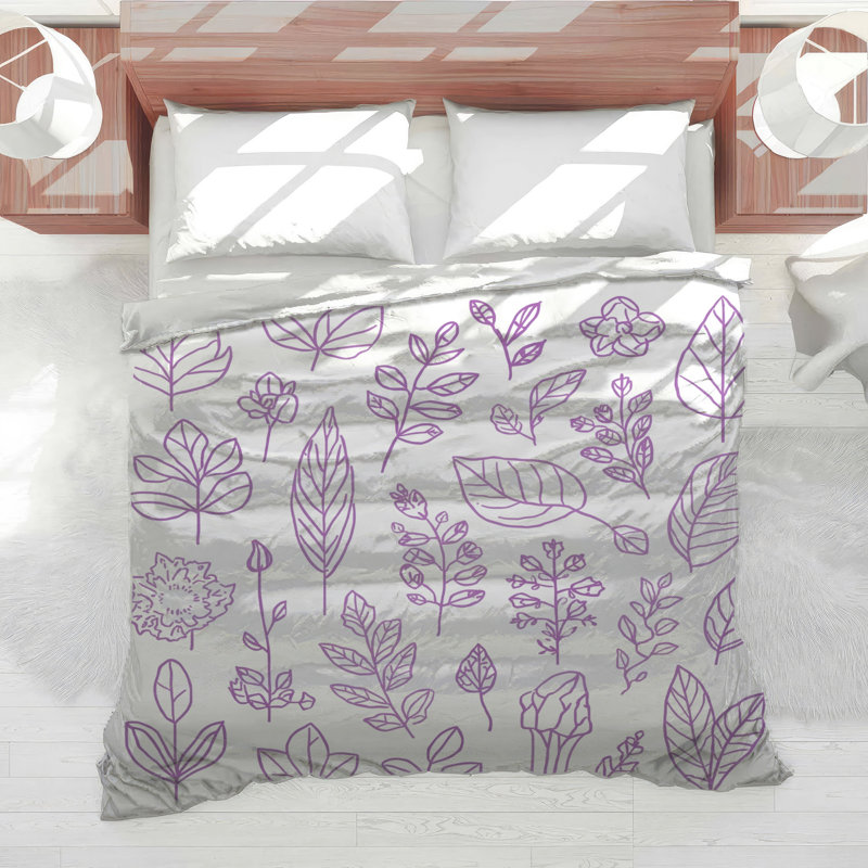 Édredon mauve à motif botanique, Lit simple