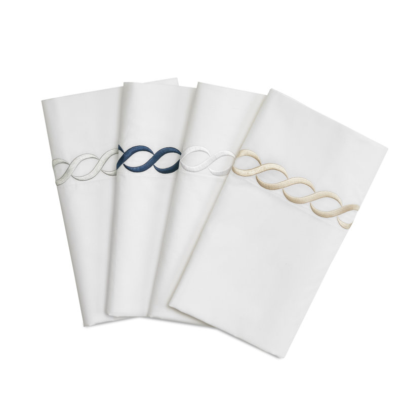 Brenna 300 Thread Count Embroidered Cotton Blend Percale Pillowcases (Set of 2), Standard, Taupe