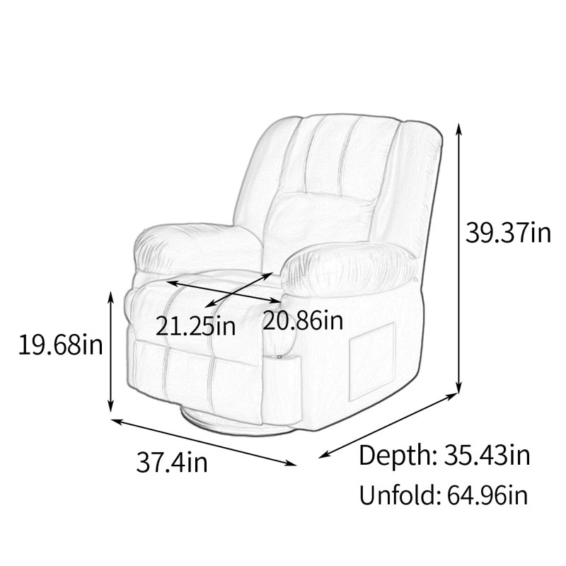 Fauteuil inclinable multifonctionnel à dossier épais avec poches, Noir, noir, noir, noir