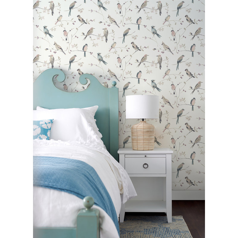 Rouleau de papier peint lisse L 33 pi x l 20,5 po Hampton Birdsong Trail, Mauve clair