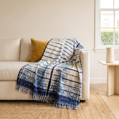 PILLOWPIA Indigo Shibori Cotton Throw Blanket