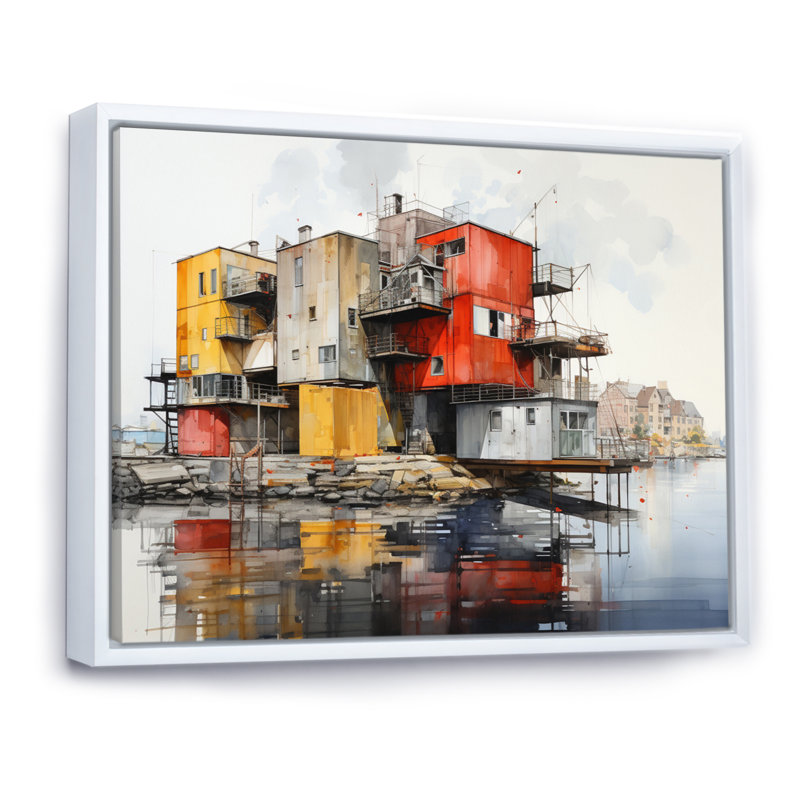 Port Urban Waterfront sur toile, H 24 po x l 32 po x P 1 po, Cadre flottant blanc